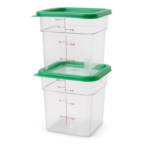 Cambro Food Storage Container with Lid (2 Pack) - Classic Series Square with Green Lid - 4 QT (Quart) - Commercial Grade for Food Prep (Clear) by Cambro - Image 6