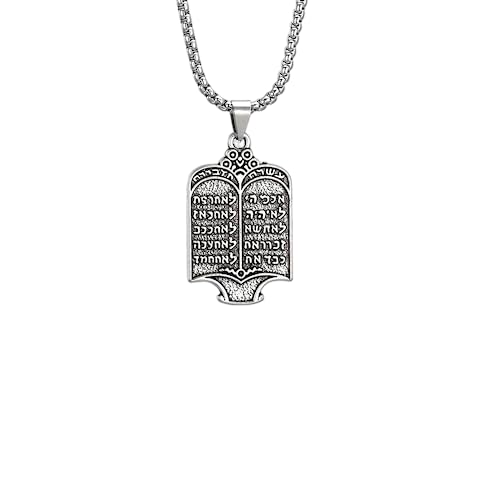 Vintage Plated Jewish Torah Scroll 10 Commandments Hebrew Silver Color Pendant Necklaces Charm Ethnic Jewelry Gift