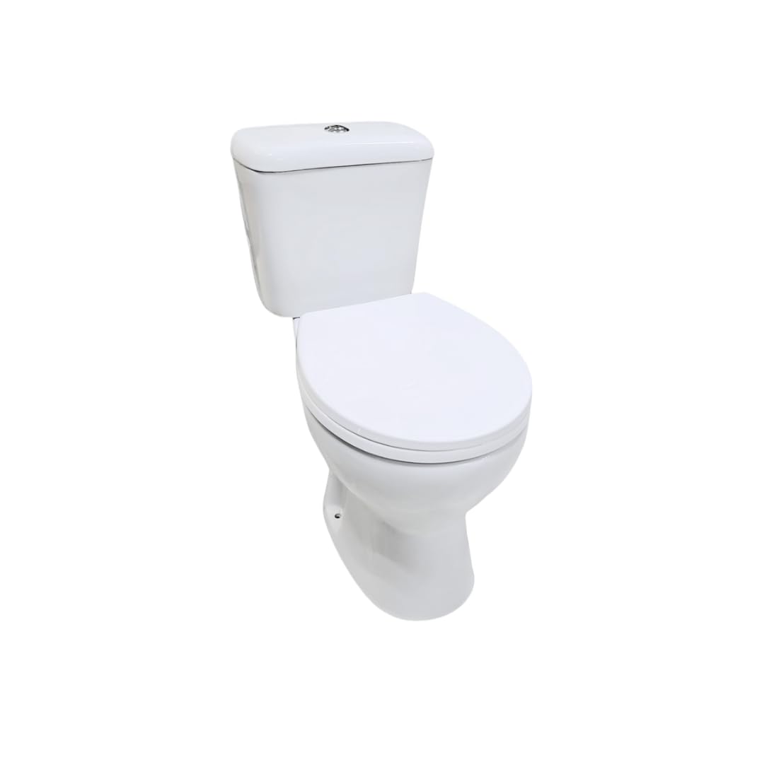 VBChome Set completo WC da terra in ceramica con sciacquone, sedile in polipropilene con abbassamento automatico funzione SoftClose, scarico verticale, igienico ed estetico