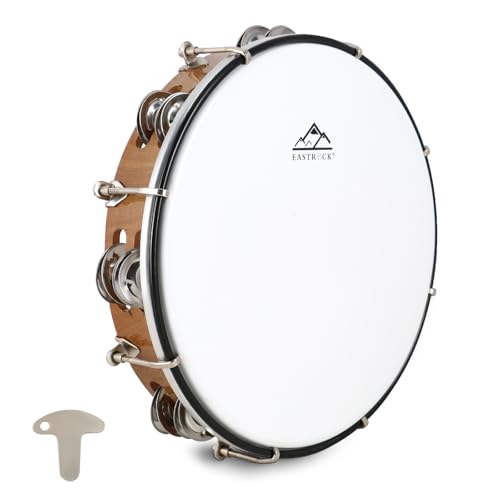 EASTROCK 10 inch Tambourine Adjustable for Adults Hand Held Plastic Tambourines Double Row Metal Jingles Percussion Musical Instrument 10 inch deep
