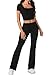 LYANER Women's 2 Piece Lounge Outfits Short Sleeve Crop Tops Flare Leggings Tracksuit Sets Black X-Small