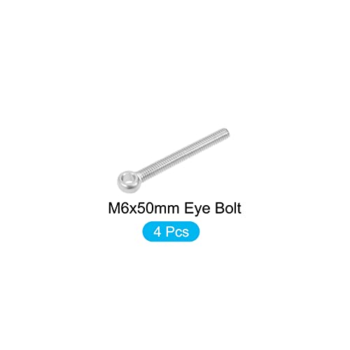 Image of METALLIXITY Shoulder Swing Lifting Bolt (M6x50mm) 4Pcs, 304 Stainless Steel Eye Bolts - for Home Renovation, Pipeline Gate Valves Fasteners, Silver