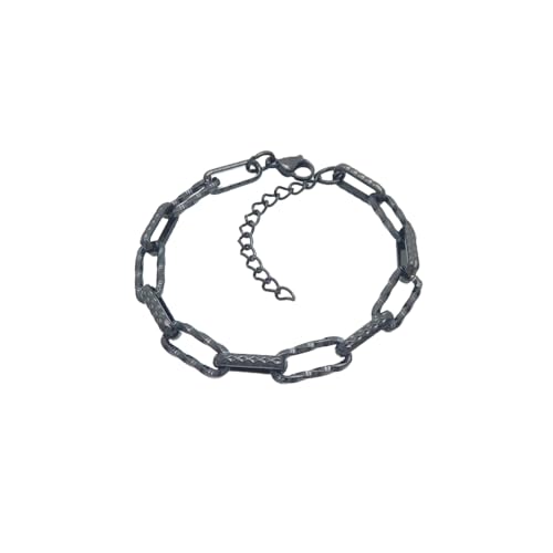 OAKKY Brazalete Geométrico Facetas Destellantes para Mujer Acero de Titanio Minimalista Eslabones Empalmados Negro