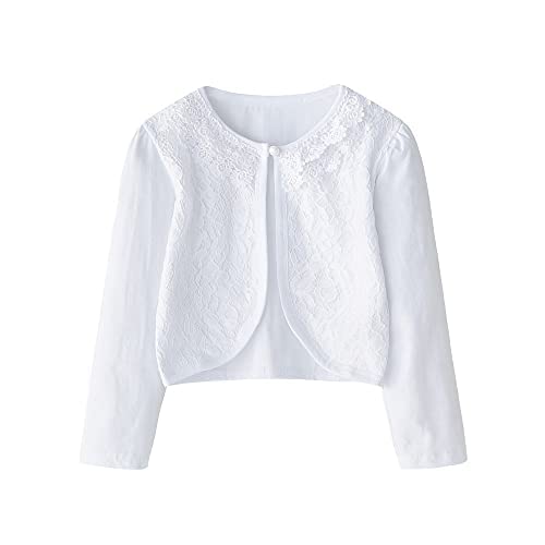 Little Girls' Long Short Sleeve Lace Bolero Cardigan Shrug Dress Cover up 2-11 Years (White 1, 9-10T), 9 Years