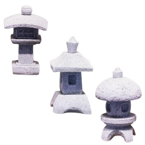 Lot de 3 lanternes japonaises, accessoires de jardin, décoration japonaise, pagode, décoration asiatique, jardin zen, lanterne en pierre en grès pour jardin, aquarium, sculpture, ornements de bonsaï