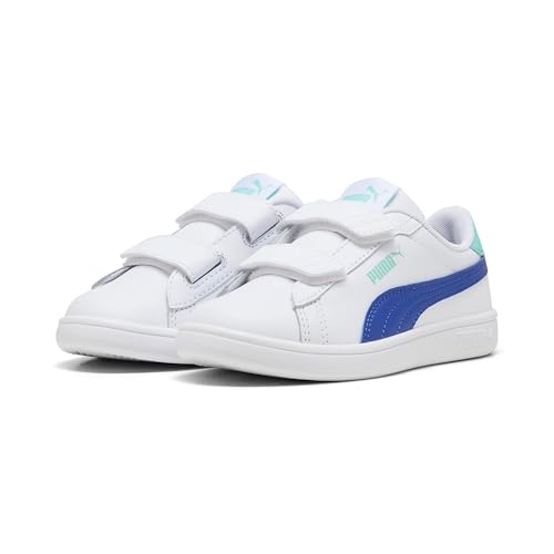 PUMA Smash 3.0 L V PS, Zapatillas, White-Vivid Blue-Aquatic, 32 EU