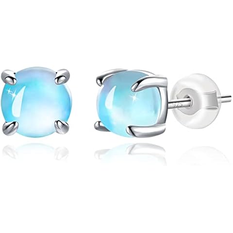 Hypoallergenic Moonstone Stud Earrings 925 Sterling Silver Rainbow Moonstone Earrings for Women Moonstone Jewelry Small Round Earrings for Sensitive Ears. Cover