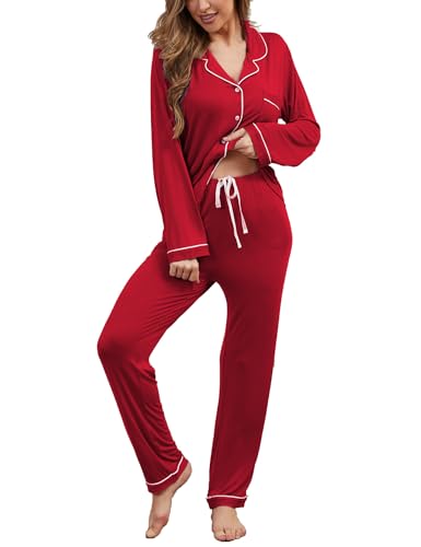 Image of Button Up Pajamas for Women Long Sleeve Sleepwear Soft Loungewear Ladies Pjs Set XS-XXL