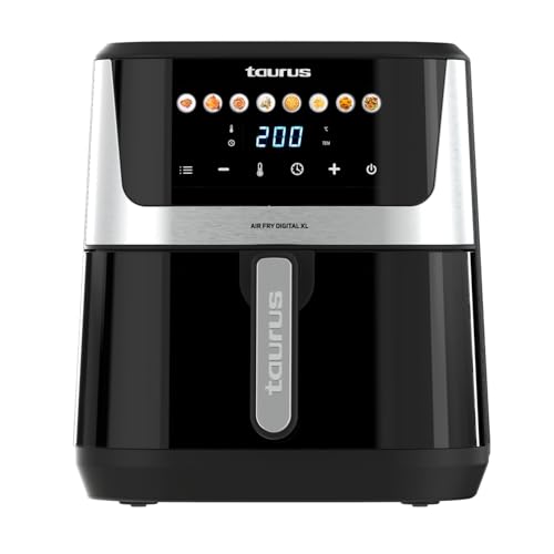 Taurus – Freidora aire Air Fry Digital XL | 1700W | 8L | 8 Programas | Pantalla táctil | Avisador Acústico | Cocción Uniforme | Libre BPA y PFOA | Asa toque frío | Recetario online