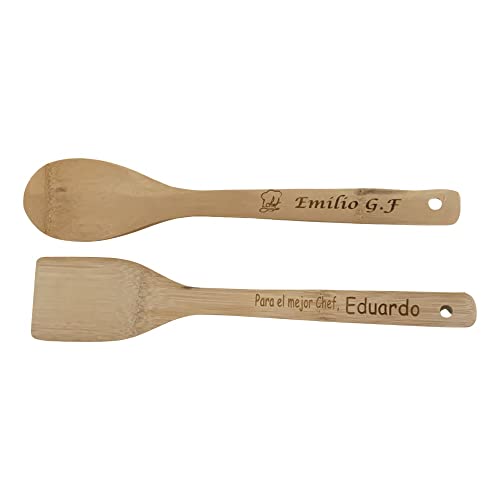Regalo Grabado - Cuchara y Paleta de bambú Personalizada | Grabado Imborrable | Ideal para Cocina y Eventos | Personalización Disponible | Unidades (1)