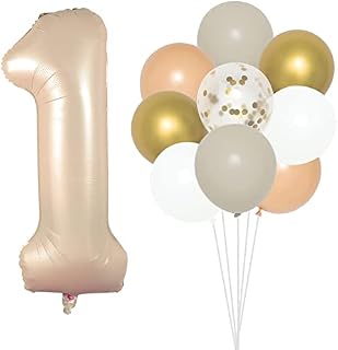 Number 1 Balloon for 1st Birthday Decorations for Girls Boys Neutral 40 Inch with 16 pcs Beige Nude Retro Latex Balloons (Caramel)