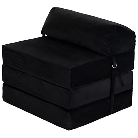 Loft 25 Adult Sofa Futon Z Bed | Soft Velvet Material | Single Fold Out Mattress Chairbed | Ergonomically Designed Zbed (Black, Velvet) Cover