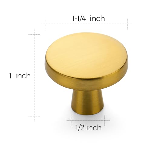 Image of Ravinte 25 Pack Drawer Pulls 1-1 /4 Inch Kitchen Cabinet Knobs Solid Brushed Brass Round Dresser Drawer Knobs Gold Dresser Knobs Drawer Knobs Simple Cabinet Hardware for Cupboard Drawer Pulls