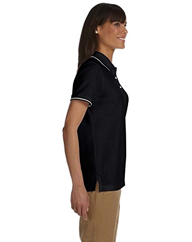 Devon & Jones Ladies' Pima Piqué Short-Sleeve Tipped Polo L Black/ White #TOP2