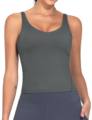 Image of THE GYM PEOPLE Women's Longline Sports Bra Wirefree Padded Workout Yoga Tank Top