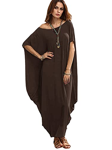 Verdusa Women's Caftan Harem Boat Neck Dolman Sleeve Oversized Maxi Dress Moo Moos #1 Chocolate Brown Medium
