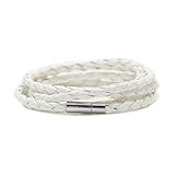Xusamss Fashion Alloy Buckle Multilayer Leather Wrap Cuff Bracelet(White)