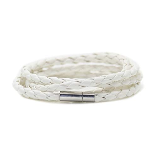 Xusamss Fashion Alloy Buckle Multilayer Leather Wrap Cuff Bracelet(White)