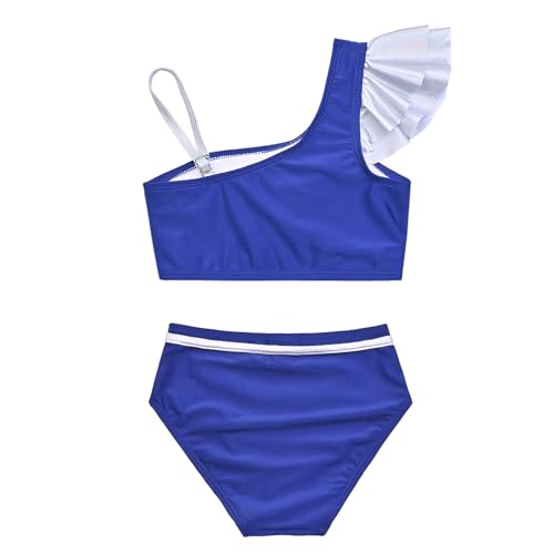 Girls Swimsuit Bikini Set Two Piece Bathing Suit Metallic Ruffled One Shoulder Swimwear with Hairband 4-13Y2
