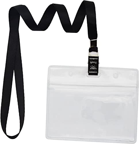 50Pack Name Tags Badge Holder With Lanyard Horizontal Waterproof Plastic Id Card Holder Lanyards Nametags For Desks Kids School Business Trade Event Name Tag Lanyards Badge Holders (Nylon Black) #TOP4