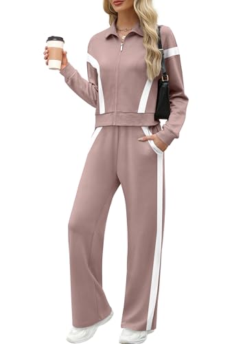Image of XIEERDUO Lounge Sets for Women 2025 Sweatsuit 2 Piece Outfits Sweatshirt Wide Leg Sweatpant Tracksuit Matching Set