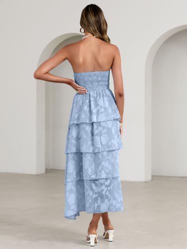 Image of Simplee Womens Summer Strapless Maxi Dress 2026 Boho Floral Off Shoulder Wedding Guest Dresses Tiered Beach Long Sundress
