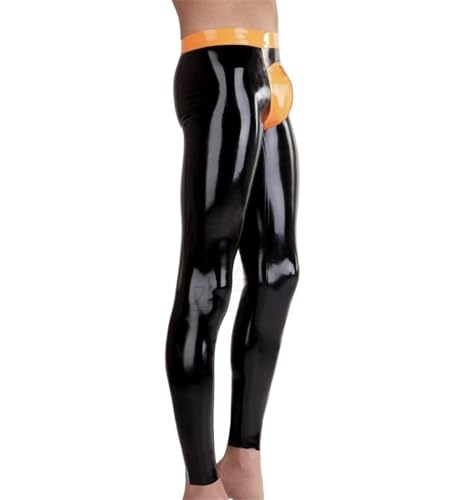 Rvlaugoaa Herren Sexy Latex Trousers Leggings Schwarze Handgefertigt Latexhose Wet Look Reißverschluss Kautschuk Hosen (L)