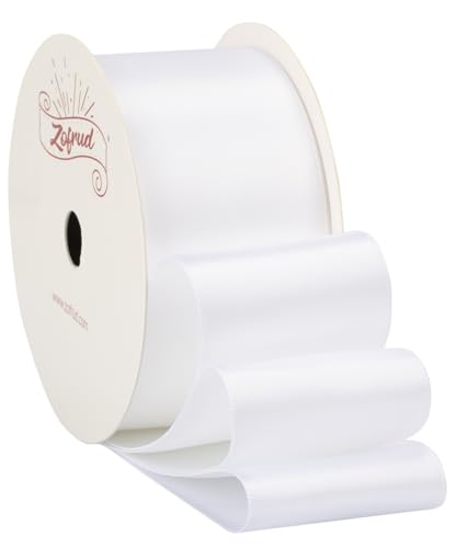 Zofrud White Satin Ribbon 38mm x 9 Meters - Ideal for Crafts Gift Wrapping, Flower Bouquet, and Weddings, 38mm x 9M