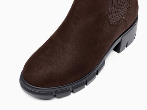 Image of Ruanyu Womens Platform Ankle Boots Elastic Chunky Block Heel Chelsea Booties Lug Sole Non-Slip Combat Shoes