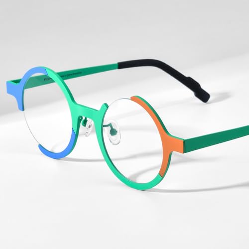 Image of FONEX Colorful Pure Titanium Glasses Frame Women Retro Round Eyeglasses