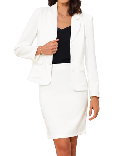 Image of Allegra K Women 2 Piece Skirt Set Suit Business Blazer and Pencil Skirt Office Work Interview Church Outfits