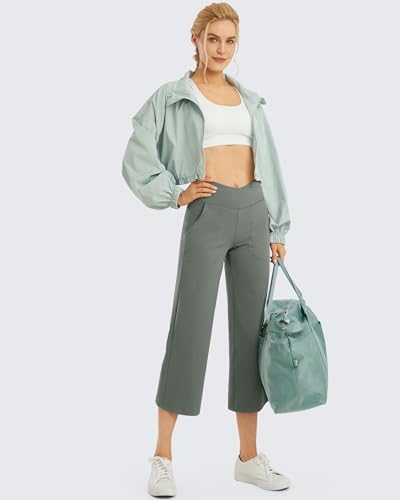 G4Free Capri Pants for Women Wide Leg Yoga Dress Capris with Pockets Cross Loose Casual Work Crop Pants4