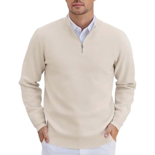 Adhdyuud Men's Quarter Zip Knit Sweater Casual Stand Collar Pullover Winter Long Sleeve Lightweight Jumper