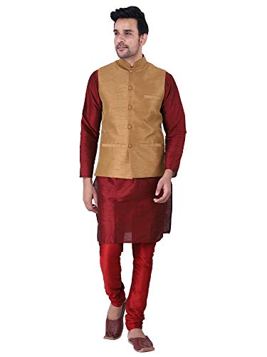 Image of Sadree Silk Men's Kurta Pajama Waistcoat or Nehru Jacket Set