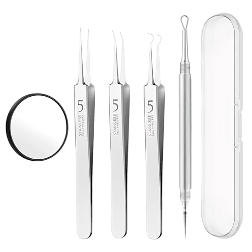 5 Piezas Herramientas para Eliminar Espinillas, Extractor de Puntos Negros Acero Inoxidable, Quita Espinillas y Puntos Negros Profesional, Blackhead Remover con Lupa Ampliadora, para Quitar Granos