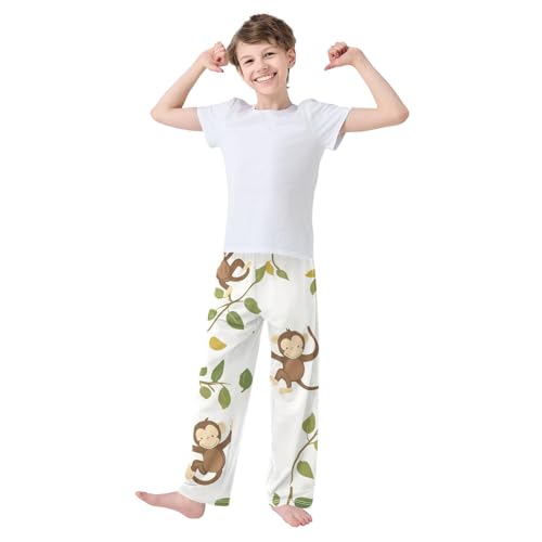 ZZXXB Cute Monkey with Leaves Boys Long Pants Soft Trousers Elastic Waist Kids Lounge Bottoms with Pockets S-XL3