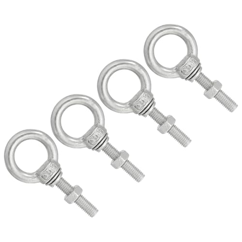 Image of uxcell M5*25 3 /16 inchx0.98 inch Stainless Steel Eye Bolts Threaded Screw Eyebolt Shoulder Ring with Nuts Washers for Lifting Hanging, 4 Set