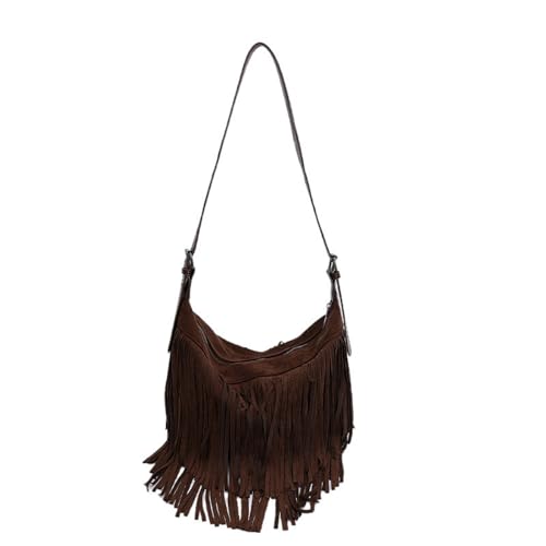 Image of Women Vintage Suede Fringe Hobo Bag Tote Shoulder Bag Crossbody Bag and Hippie Western Cowgirl Purse Shoulder Bag