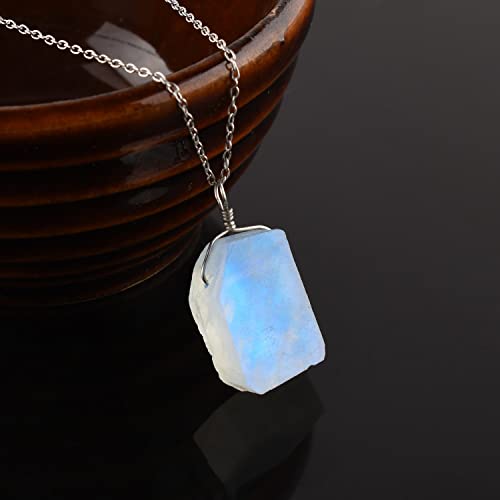 Odrilliongems Natural Raw Moonstone Gemstone Pendant Dainty Necklace, Rough Stones, Healing Crystals, 925 Sterling Silver, June Birthstone, Handmade, Wedding, Christmas Gift, Women Jewelry, 20" #TOP3