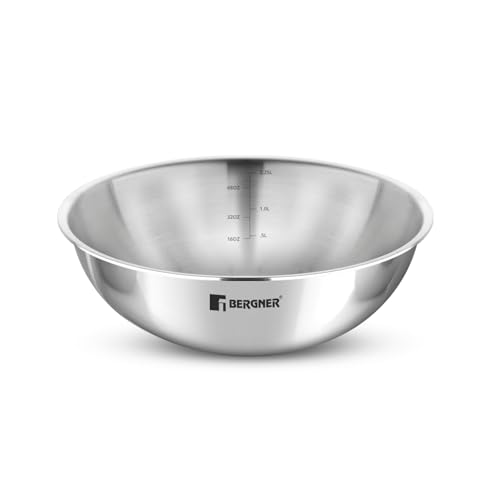 Image of BERGNER Argent Triply Stainless Steel Tasra /Tasla Without Lid, 22cm (2.25 L), Consumes Less Oil, Healthy Cooking, Faster and Even Heat Distributio, Easy to Clean - Induction and Gas Stove Ready