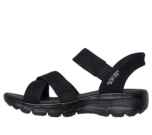 Skechers Skechers Women's EASY GOING - SOMEWHERE SUNNY, Hands Free Slip-Ins Cross Band Sandal, Black/Black, 8.5M
