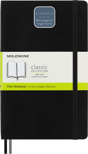 Moleskine - Cuaderno Clásico con Páginas Lisas, Tapa Blanda y Goma Elástica, Color Negro, Tamaño Grande 13 x 21 cm, 192 Páginas