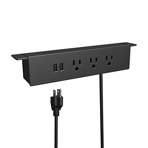 Desk Hanging Power Sockets with USB Ports & Surge Protector, 3 AC Outlets 2 USB Ports Fast Charge Sockets Mount Under Desk Table Edge, 6ft Extension Power Cord…