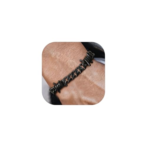 ChainsHouse Barbed Wire Bracelet, Cuban Link Chain Bracelet for Men, Stainless Steel Gothic Punk Thorns Hand Chain, Hip Hop Jewelry, 5/7/9/12mm Width, 7"-8.3" Length, Send Gift Box K-9mm-Coo