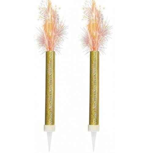 Ice Fountain Cake Topper Sparklers 2PCS Birthday Wedding Anniversary Cake Decoration 15cm Colorful Sparkling Candles Fun Indoor/Outdoor Party Accessory Gold