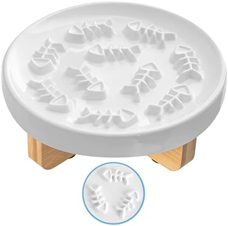 Raised Cat Dog Slow Feeder Bowl with Stand, Cat Bowls for Slow Eating, Ceramic Elevated Slow Feed Cat Bowls, Pet Bowl for Cat and Dog, Cat Puzzle Feeder for Healthy Eating Diet, 3'' High, 8.5'' Wide…