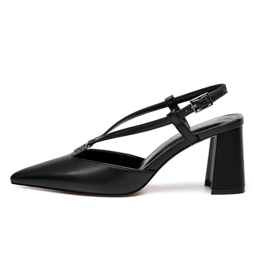 SKYSTERRY Slingback Heel for Women Closed Square Toe Chunky Block High Heel Pumps Comfortable Work Wedding Party Dress Shoes2
