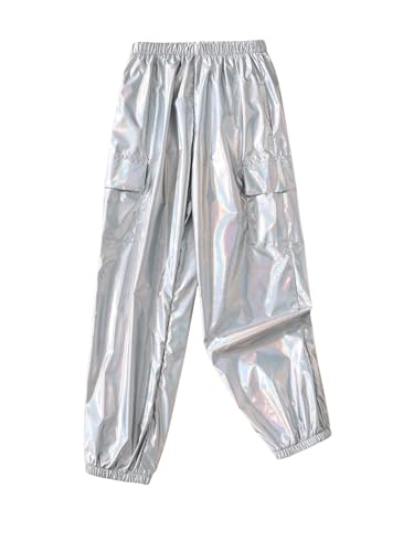 Verdusa Girl's Metallic Joggers Streetwear Sport Workout Cargo Pants with Pockets