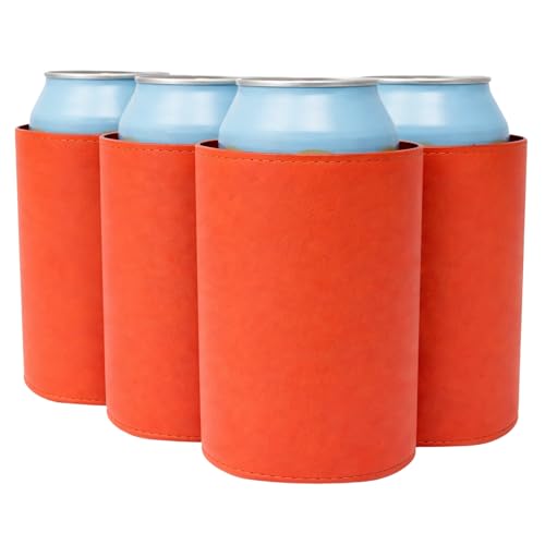 Image of TahoeBay Leatherette Can Cooler Sleeves in Bulk, 12-Pack, Orange | Blank Faux Leather, Plain Neoprene Beer Coolers for 12 oz Cans, Blanks for Heat Transfer Vinyl, Groomsmen Gifts, Party Favors