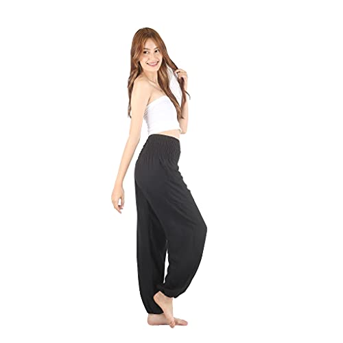Boho Pants Harem Pants Yoga Trousers For Woman Bohemian Beach Pants (Solid Black, Medium) #TOP6